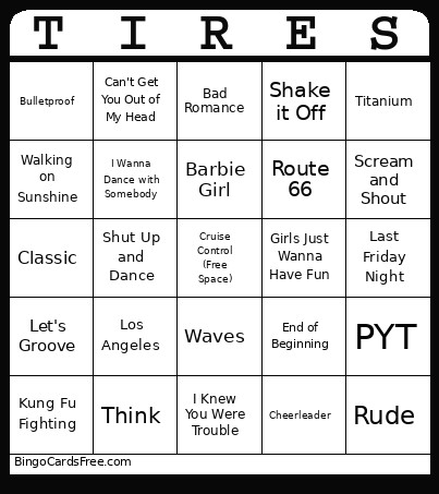 Roadtrip Music Bingo Card