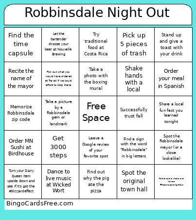 Robbinsdale Night Out Bingo Card
