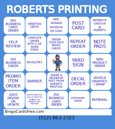 ROBERTS PRINTING Bingo Card