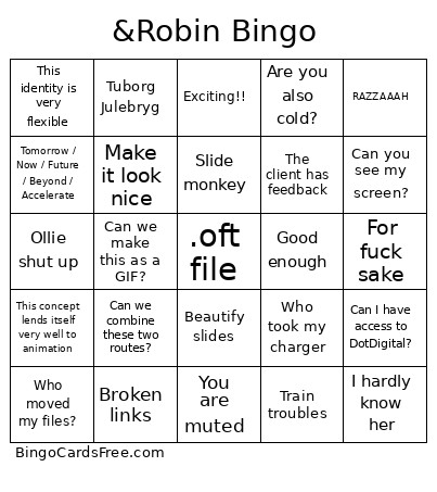 &Robin Bingo Card