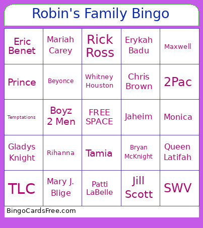 Robin's Family Bingo Card