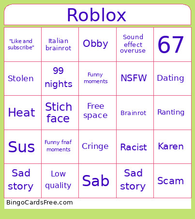 Roblox Bingo Card