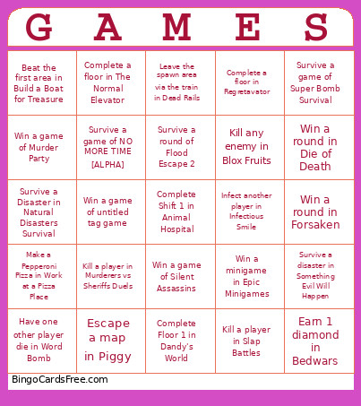 Roblox Bingo Card