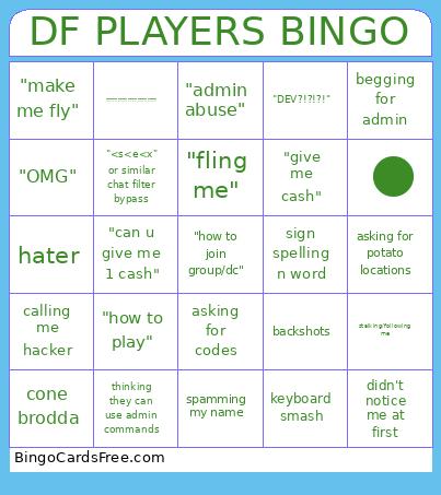 Roblox Difficulty Fling Players Bingo Card