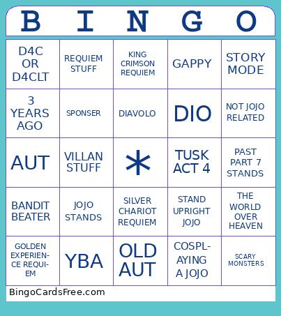 roblox jojo game  Bingo Cards Free Pdf Printable Game, Title: BINGO