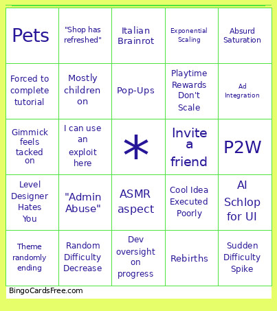 Roblox Slop Bingo Card