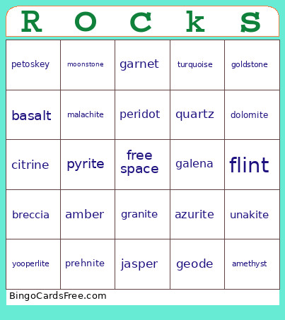 Rock Bingo Card