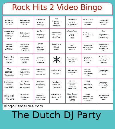 Rock Hits 2 Video Bingo Card