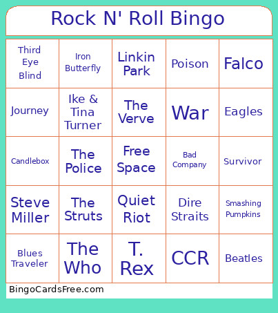 Rock N' Roll Bingo Card