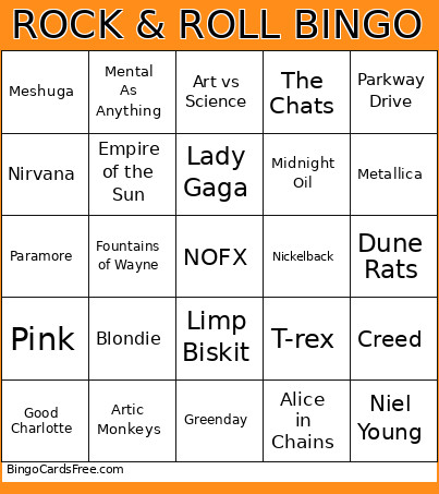 ROCK & ROLL Bingo Card