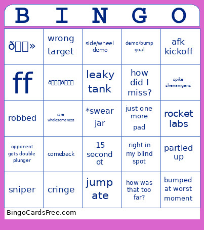 Rocket League Bingo Card