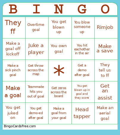 Rocket League Bingo Card