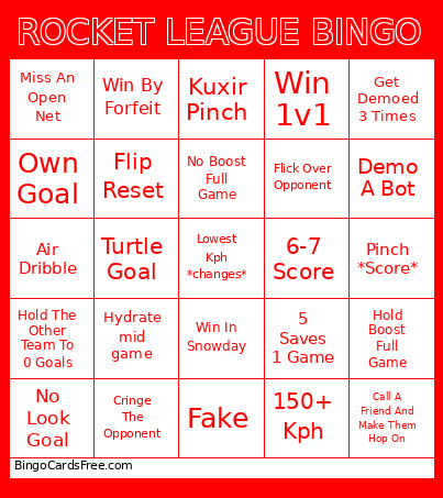 ROCKET LEAGUE Bingo Card