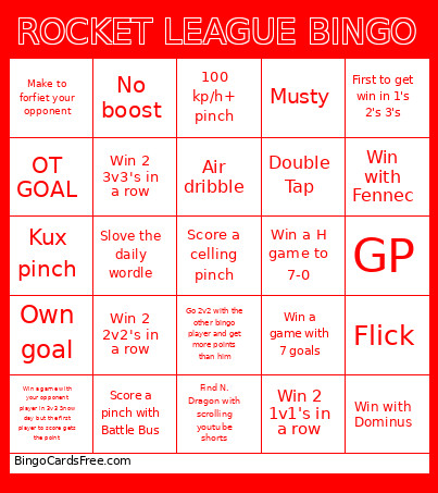 ROCKET LEAGUE Bingo Card 3