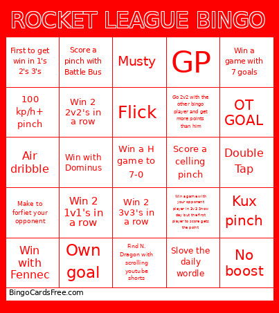 ROCKET LEAGUE Bingo Card 2