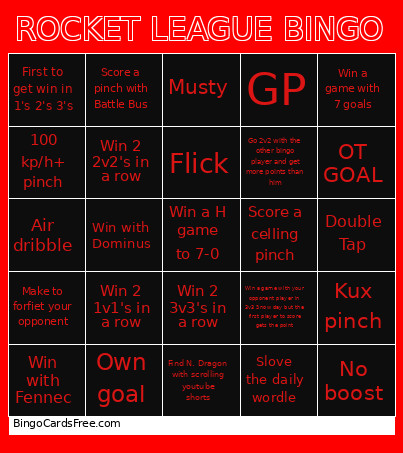 ROCKET LEAGUE Bingo Card