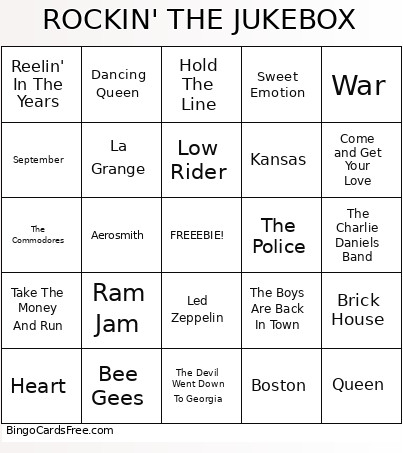 ROCKIN' THE JUKEBOX Bingo Card
