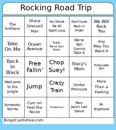 Rocking Road Trip Bingo Card