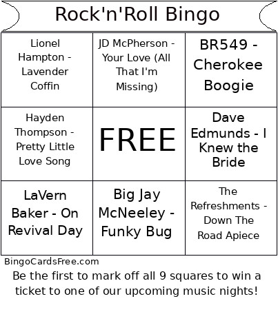 Rock'n'Roll Bingo Card