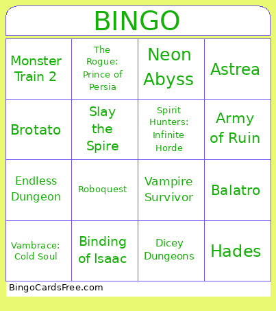 Roguelike Bingo Card