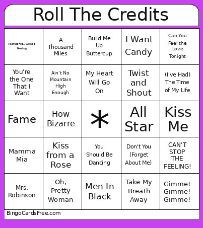 Roll The Credits Bingo Card