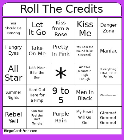 Roll The Credits Bingo Card