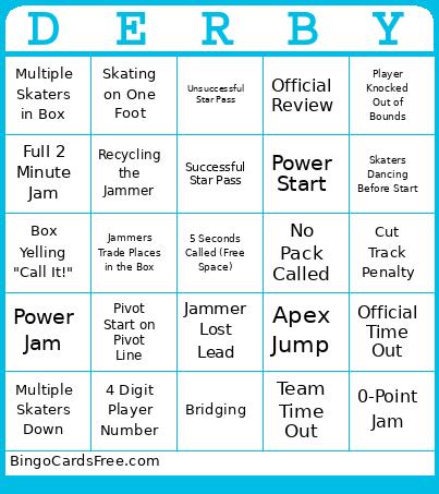 Roller Derby Bingo Card