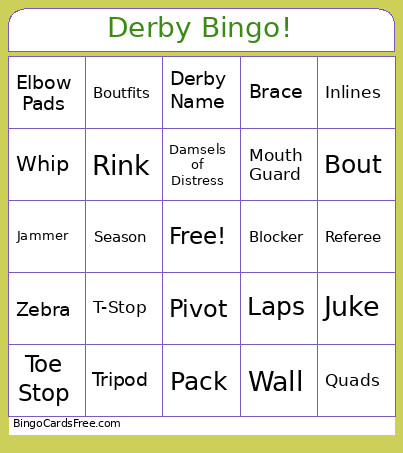 Roller Derby Bingo Card