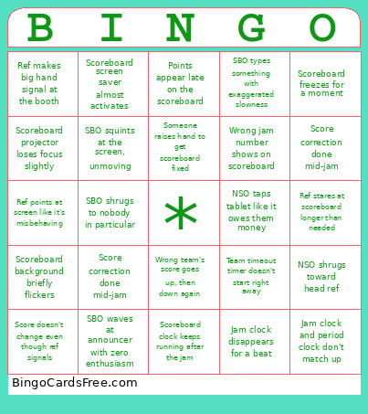 Roller Derby Officials Bingo Card