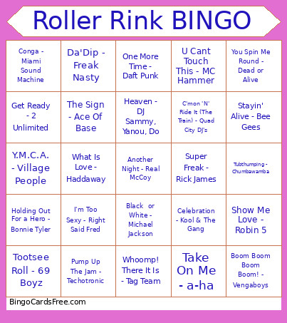 Roller Rink * Bingo Card