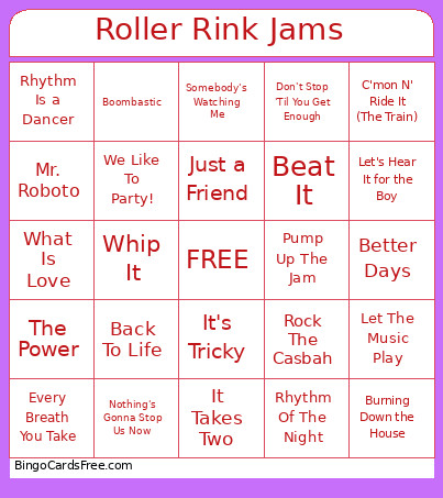 Roller Rink Jams Bingo Card