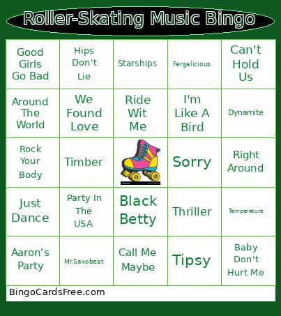 Roller-Skating Music Bingo Card