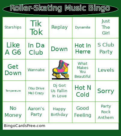 Roller-Skating Music Bingo Card