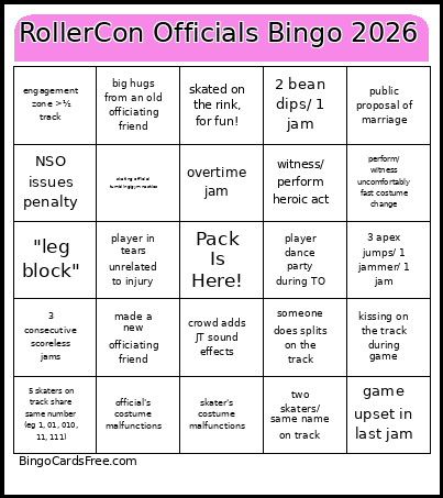 RollerCon Officials 2026 Bingo Card