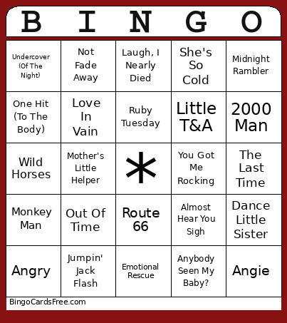 Rolling Stones Bingo Card