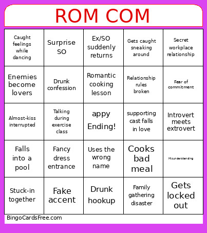 Rom Coms Bingo Card