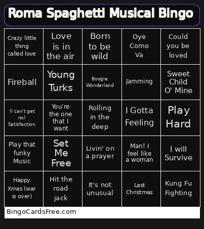 Roma Spaghetti Musical Bingo Card