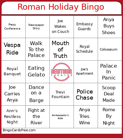 Roman Holiday Bingo Card
