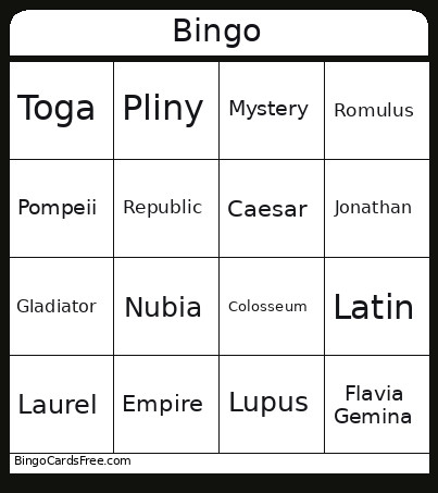 Roman Mysteries Bingo Card