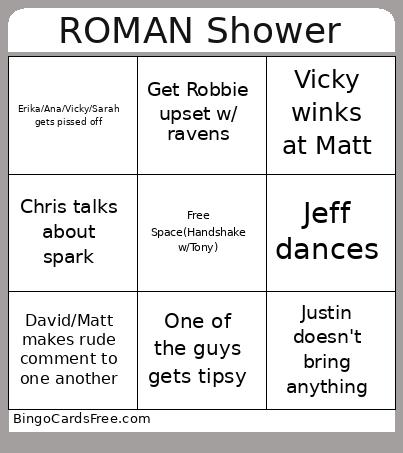 Roman shower Bingo Cards Free Pdf Printable Game, Title: ROMAN Shower