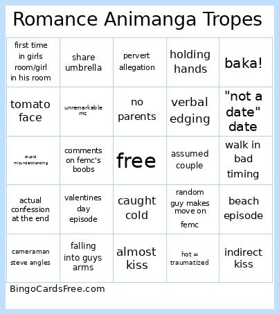 Romance Animanga Tropes Bingo