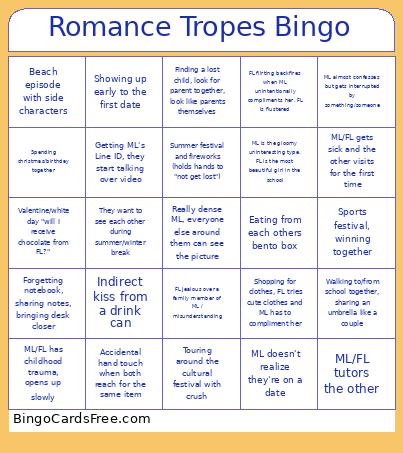 Romance Anime/Manga Tropes Bingo