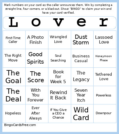Romance Roulette Bingo Card