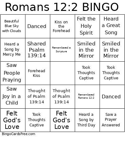 Romans 12:2 Bingo Card