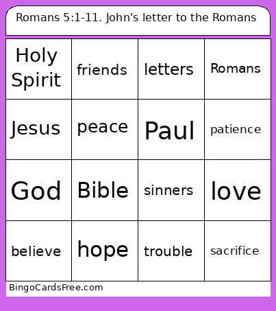 Romans 5:1-11. John's Letter To The Romans Bingo Card
