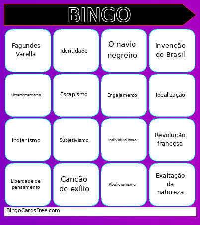 Romantismo Bingo Card