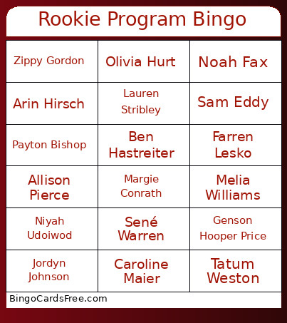 Rookie Program Bingo Card