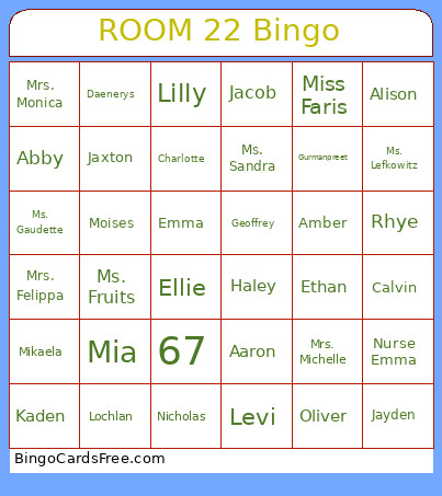 ROOM 22 Bingo Card