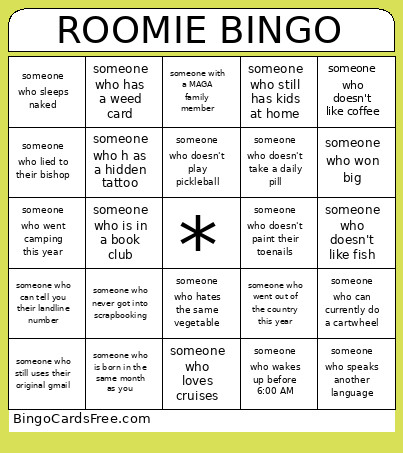 ROOMIE Bingo Card