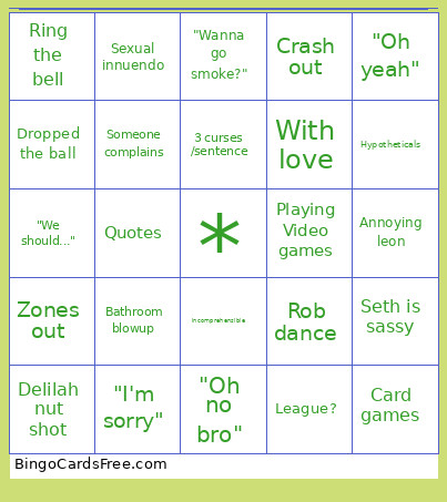 Roommate Bingo Card